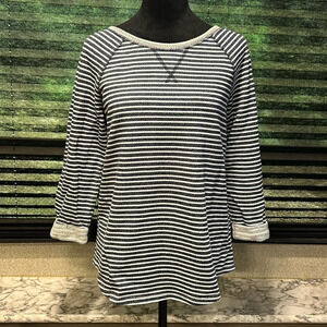 Sonoma Women’s Blue & White Striped 3/4 Cuffed Sleeve‎ Crewneck Sweatshirt Small